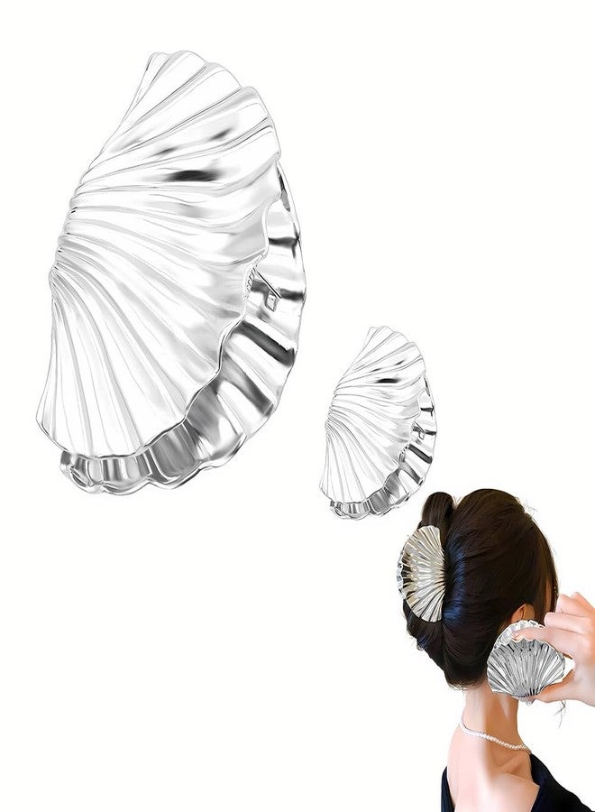 Sisadodo Shell Claw Clips for Girls Women Fashion Seashell Hair Clip Claws for Teen Girl Stylish Metal Hair Claw Clamps for Styling Sea Shell Silver Shell Hair Accessories for Women Non Slip Clip Barrettes - Image 1
